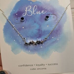Blue Silver Cubic Zirconia Necklace and Earring Set